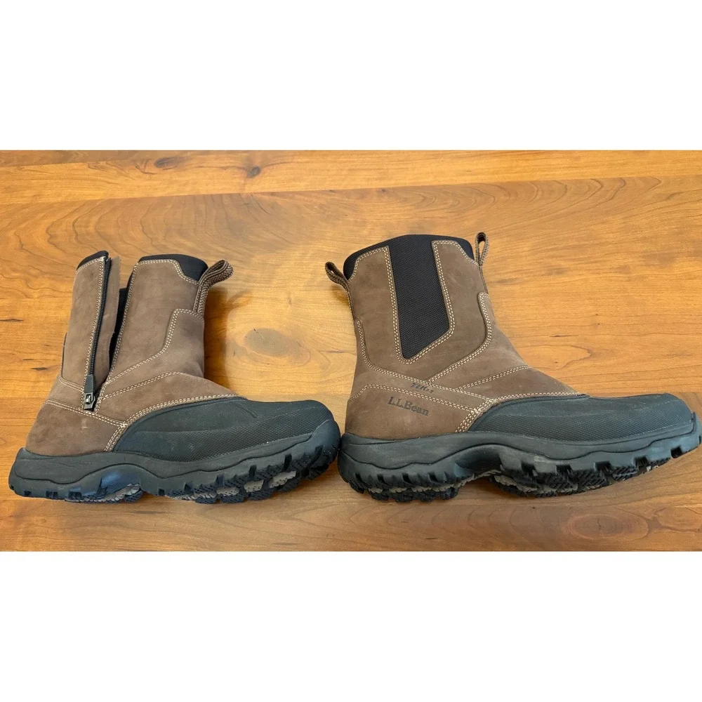 LL Bean Storm Chaser Side Zip Boots Mens 9.5 Brown Waterproof Primaloft 290588